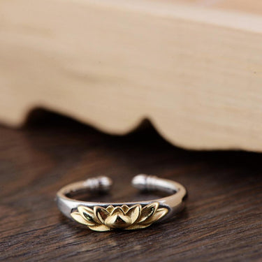 925 Sterling Silver Gold Lotus Flower Adjustable Ring-Your Soul Place